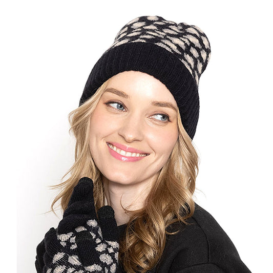 Empire Cove Winter Set Knit Ribbed Leopard Cuff Beanie and Touch Screen Gloves Gift Set - Arclight Wholesale