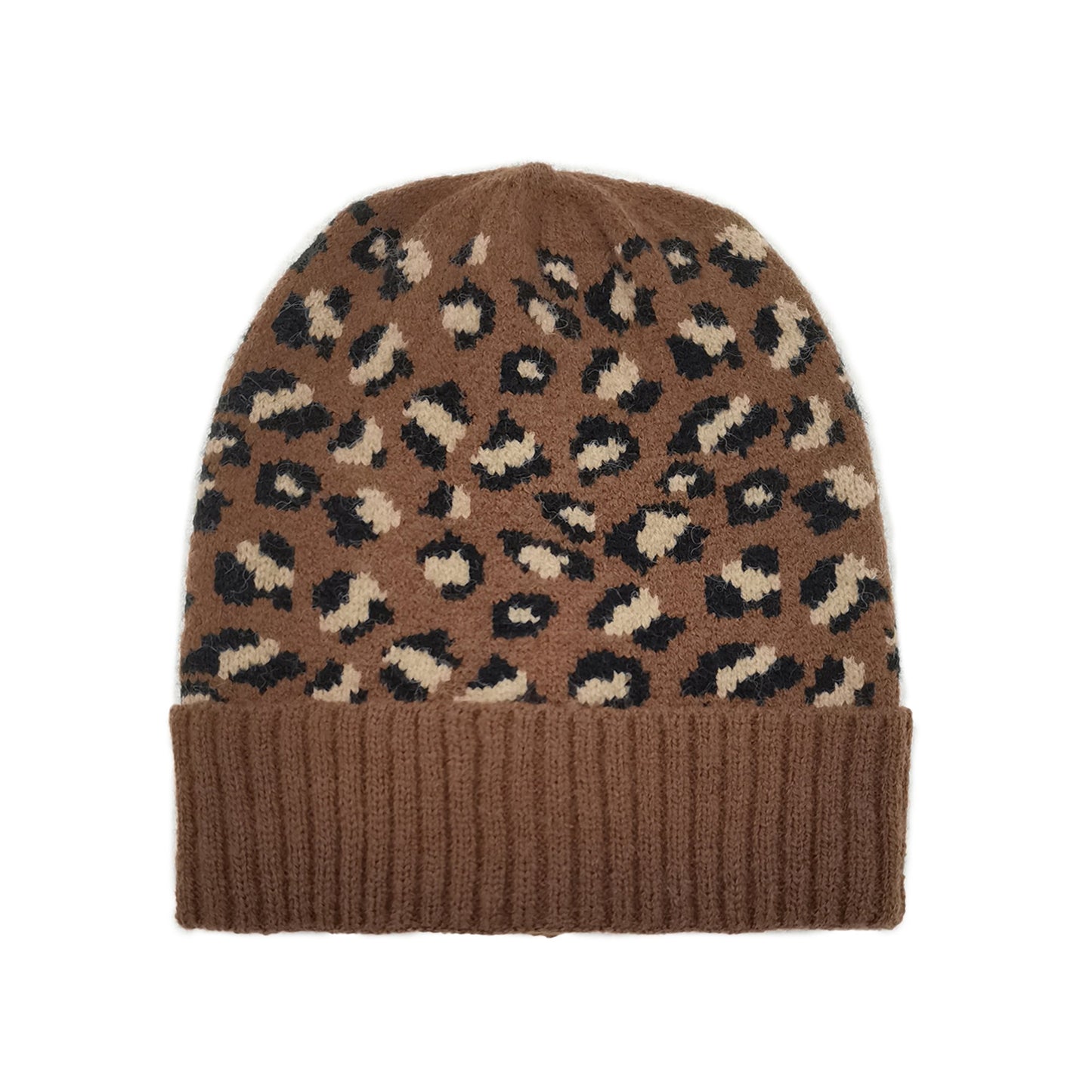 Empire Cove Winter Set Knit Ribbed Leopard Cuff Beanie and Touch Screen Gloves Gift Set