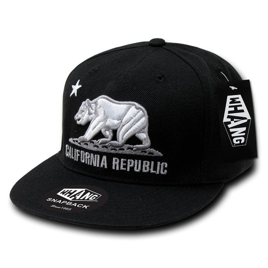 Whang W1 3D Cali California Republic Bear Snapback Hats 6 Panel Flat Bill Caps - Arclight Wholesale